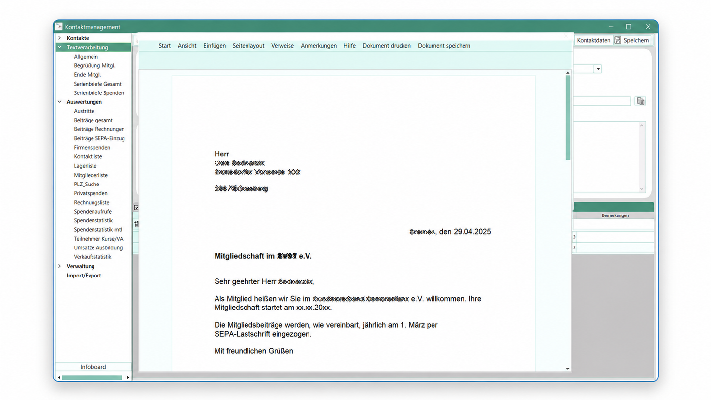 integrierte Textverarbeitung in BdpMgt