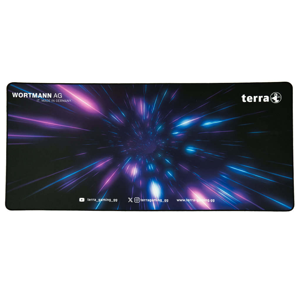 TERRA Mousepad XXL PURE Gaming black/purple schwarze Umkettelung, 900 x 400 x 3 mm