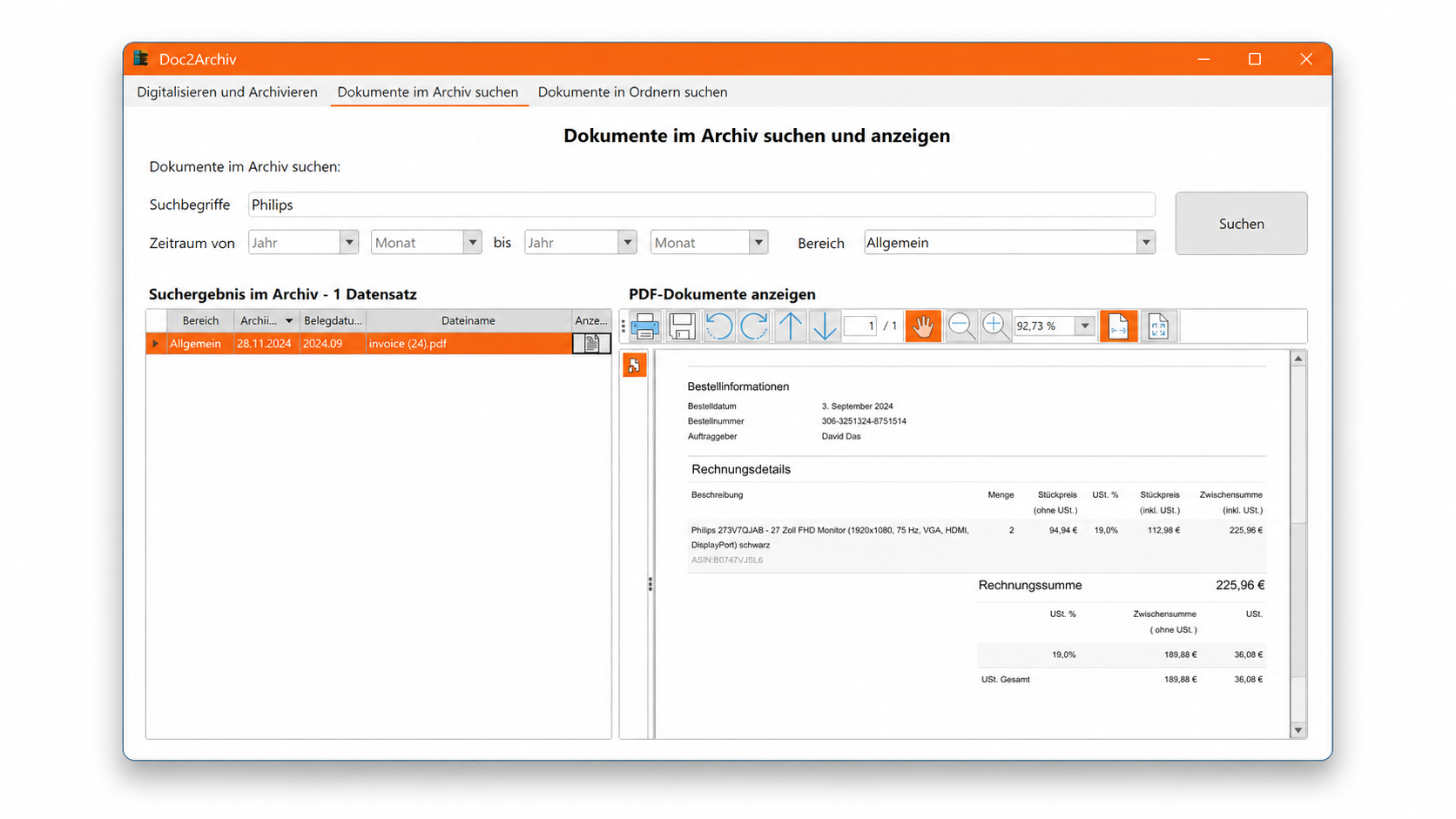 Archivsuche mit Doc2Archiv