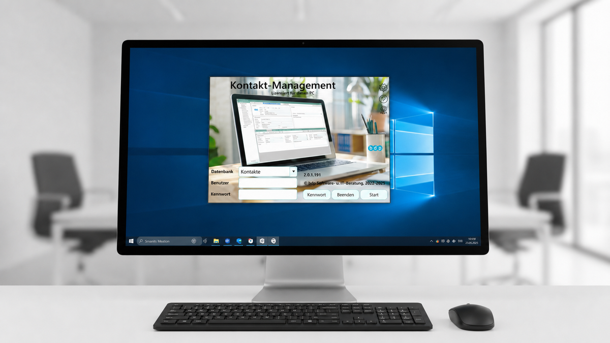 BdpMgt Startbildschirm auf einem PC-Desktop