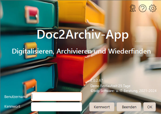 Doc2Archiv App mit Startbildschirm