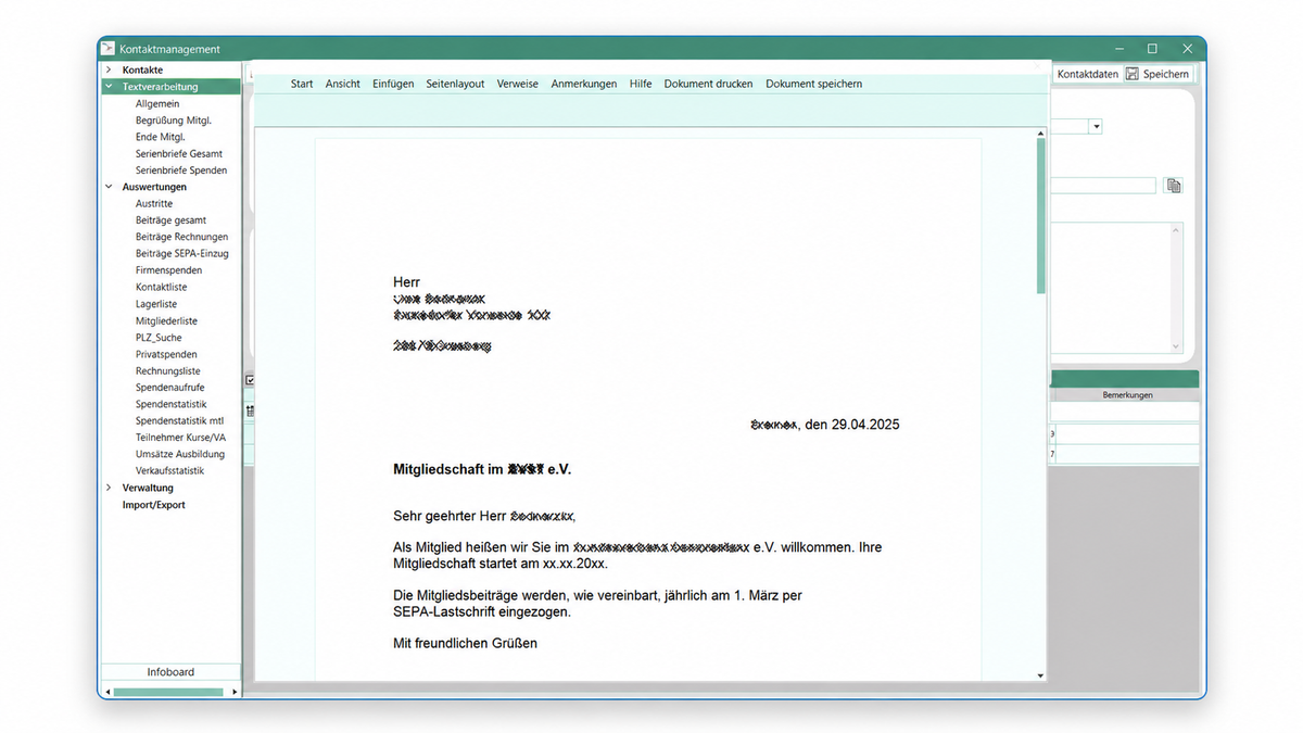integrierte Textverarbeitung in BdpMgt