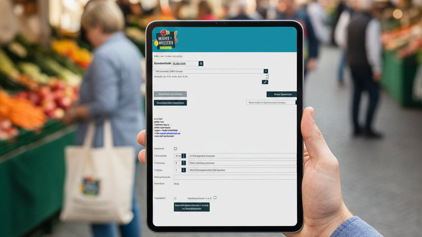 Wochenmarkt Erfassungs-App auf einem iPad, KI-generiert