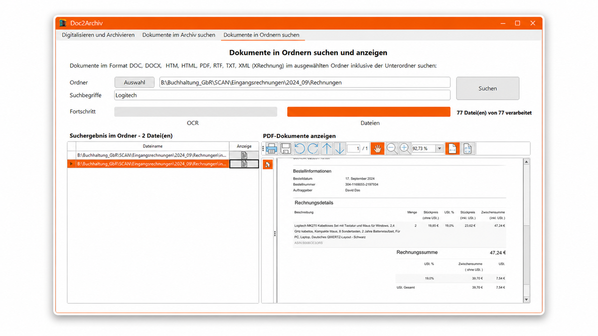 Such in Ordnern mit Doc2Archiv