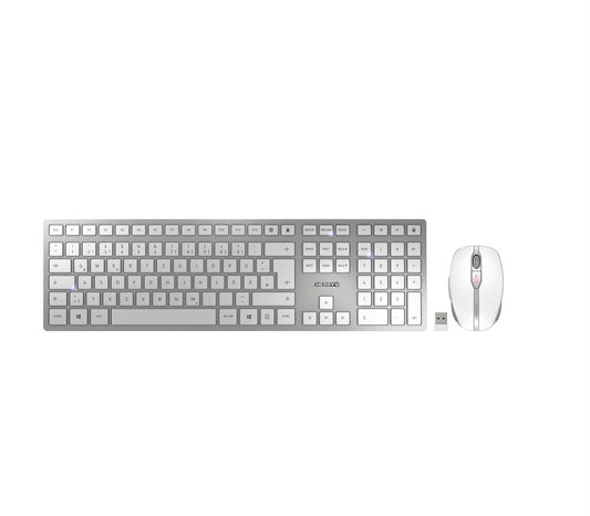 CHERRY Desktop DW 9100 SLIM DE WL AES silver/white BT Lithium Akku - wochenlange Nutzung ohne Auflad